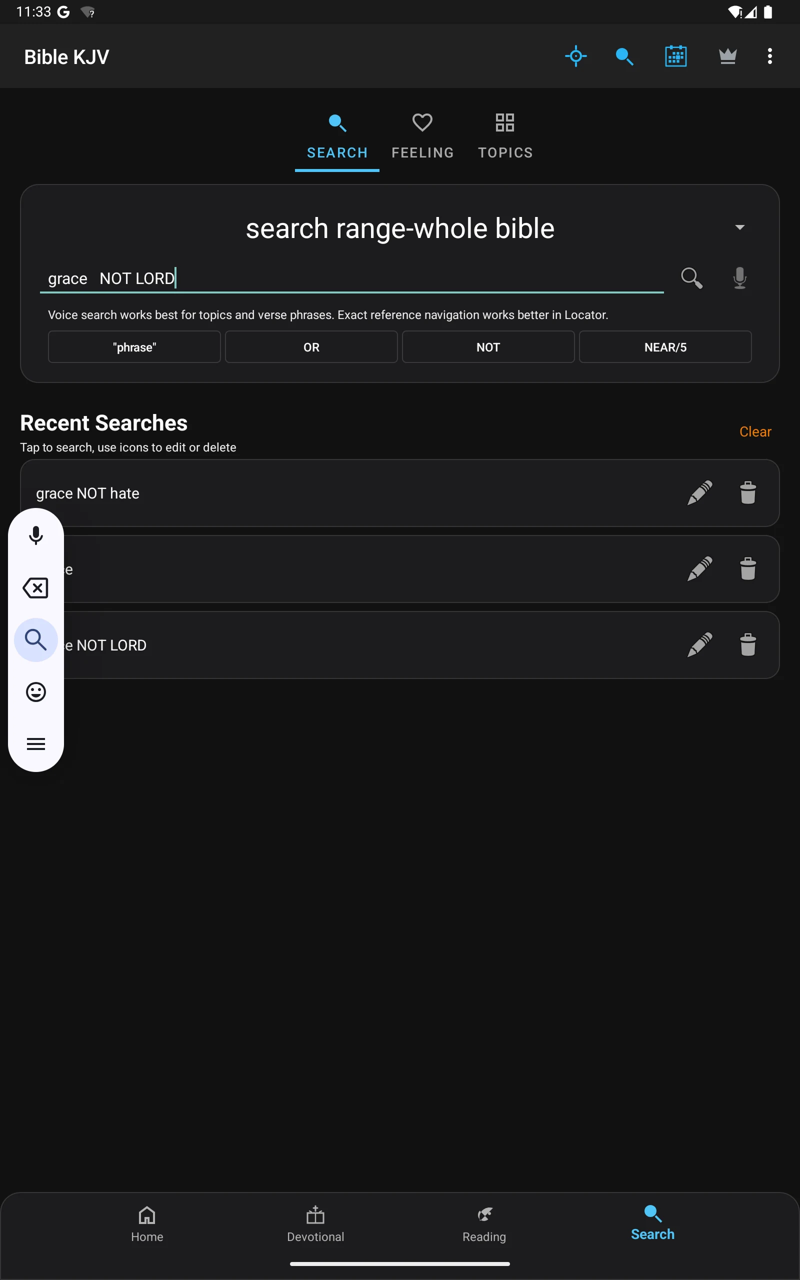 Advanced search filters screen