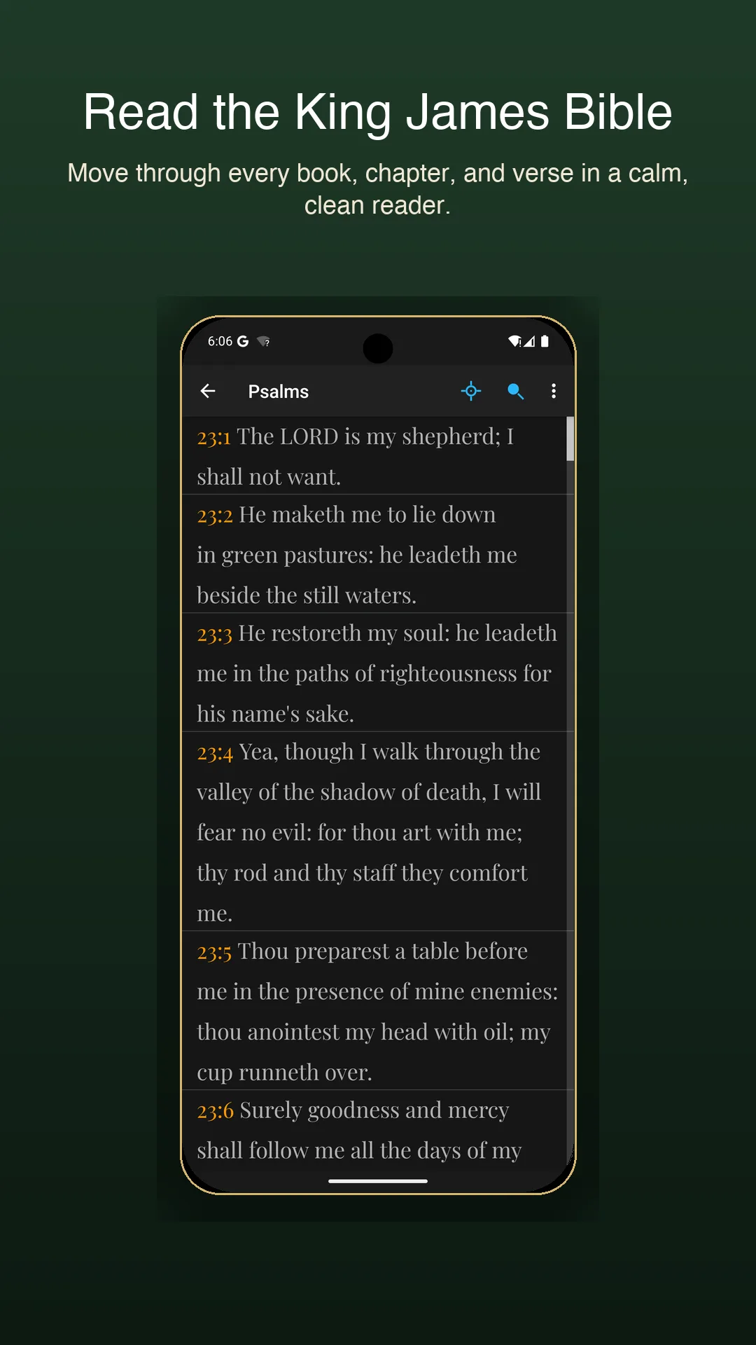 KJV Bible reader screen in the app