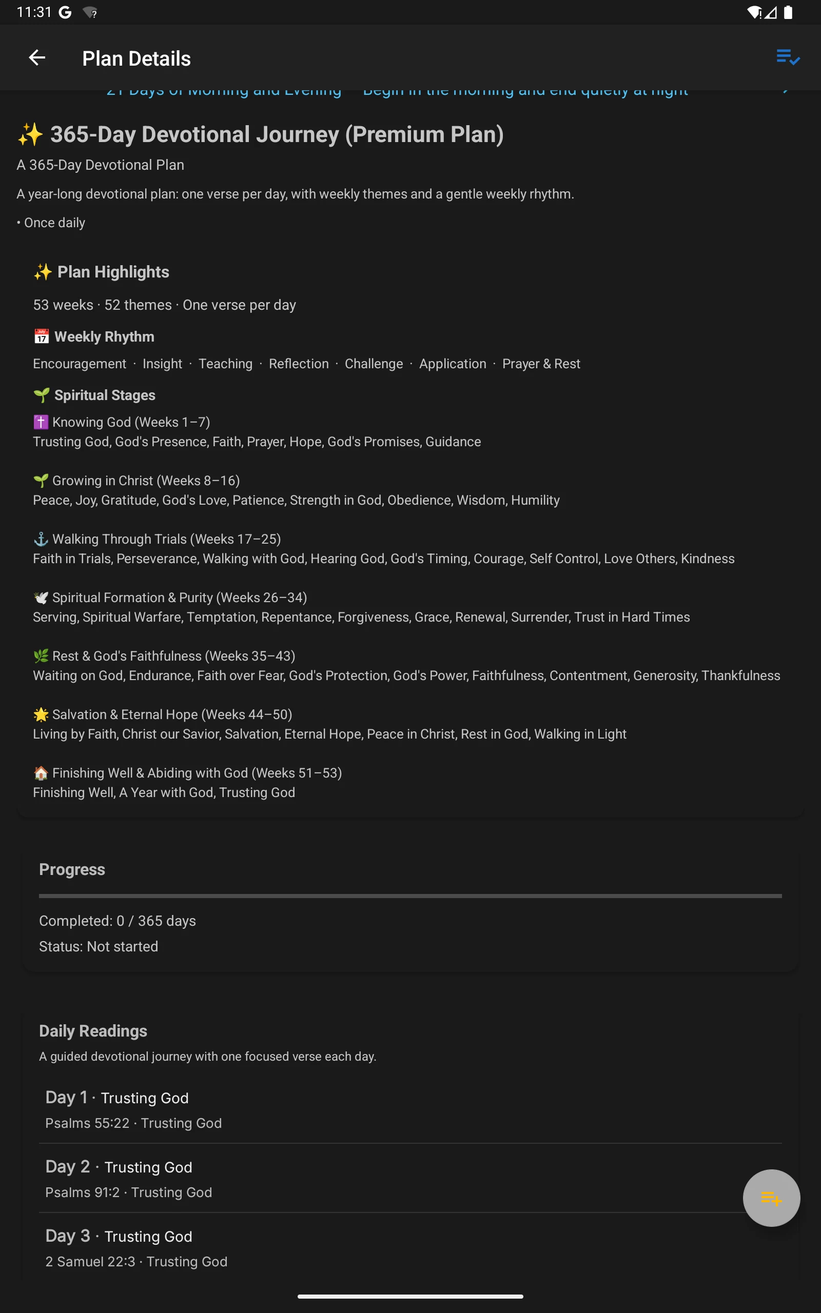 Reading plan detail screen